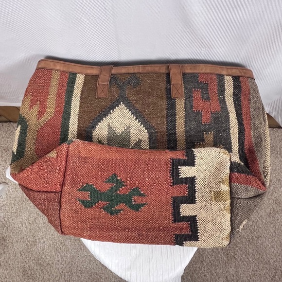 Boho Woven Jute Leather Oversized Bag Aztec Western (tru) - Picture 6 of 8